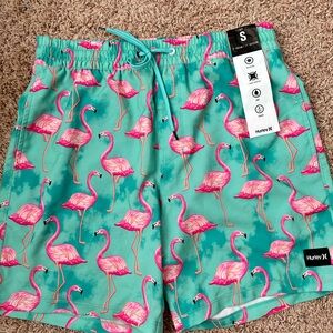 Hurley Teal Flamingo Print Swim Shorts